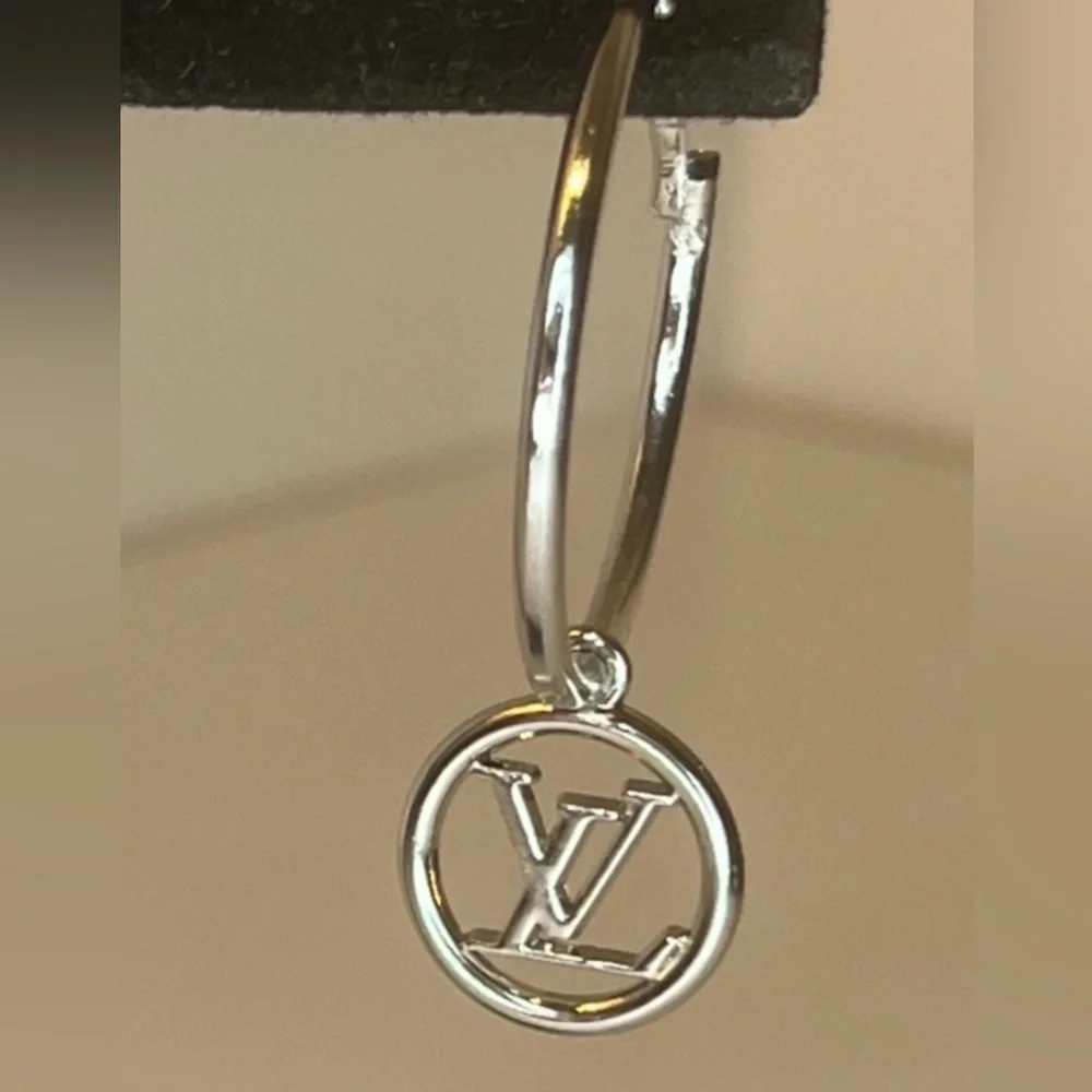 Upcycled Silver LV Louis Vuitton Charm Hoop Earrings